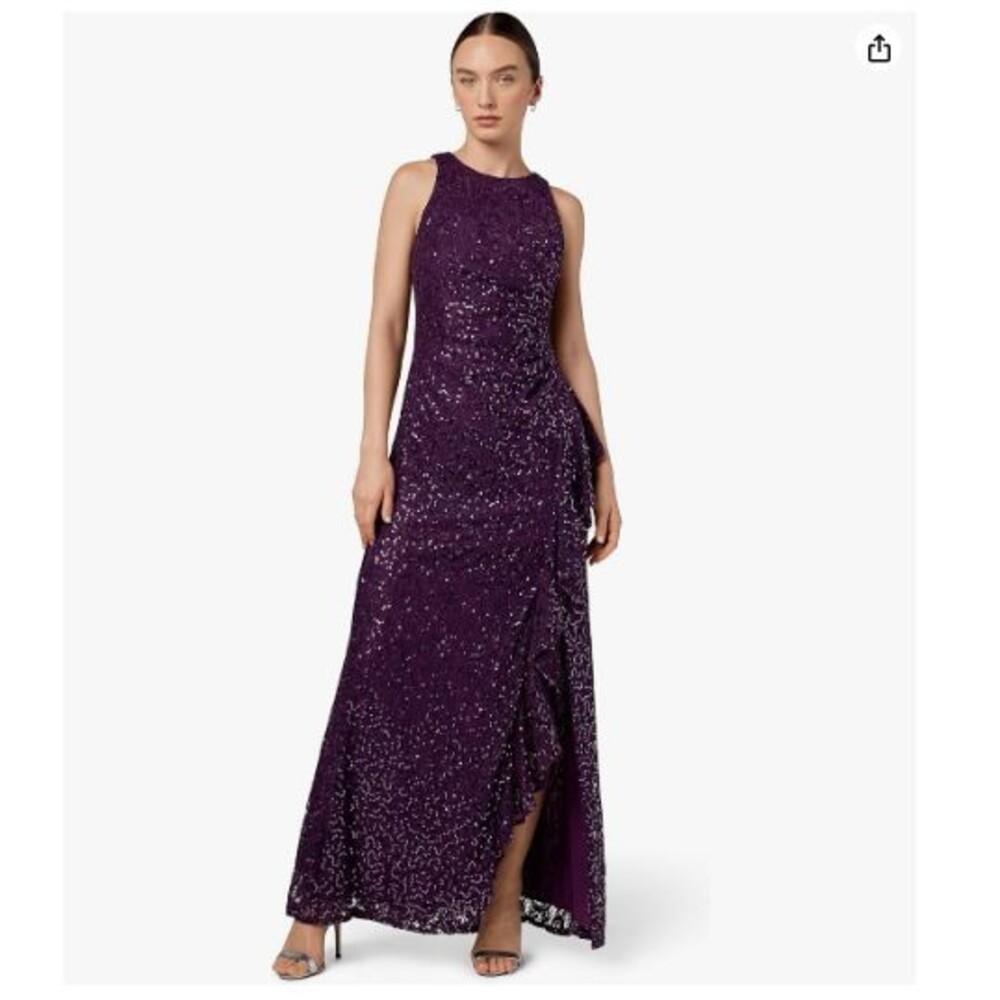 Alex Evenings Women's Mother of The Bride Dress W/Cascade Ruffle Size 2 Plum